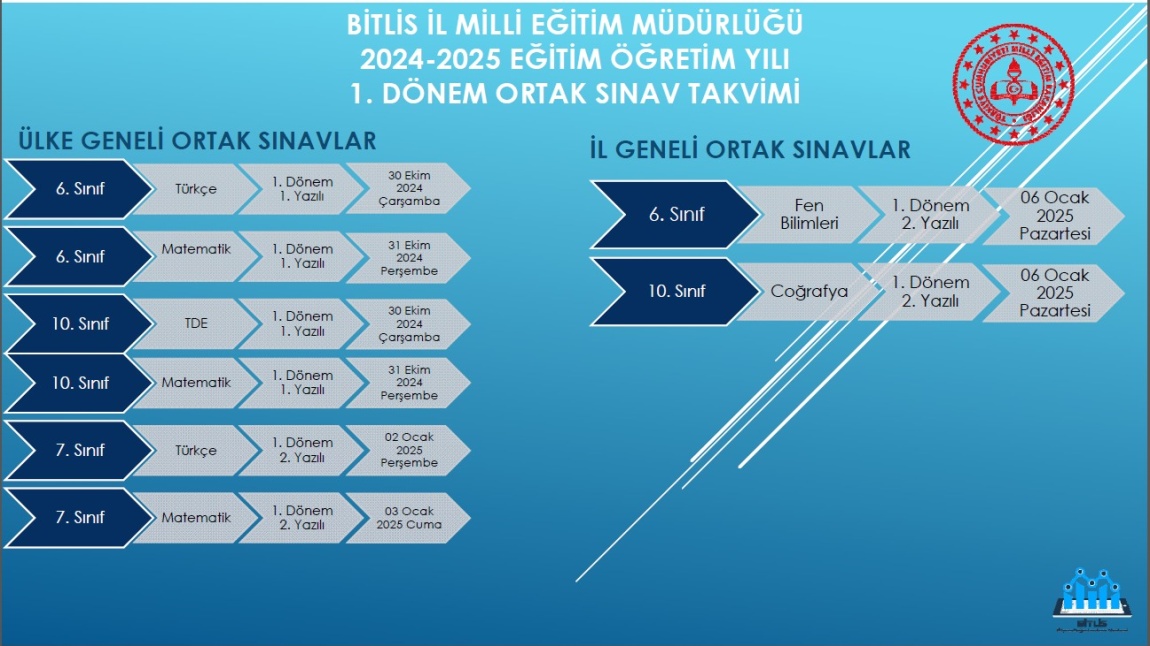 1. Dönem Ortak Sınav Takvimi 